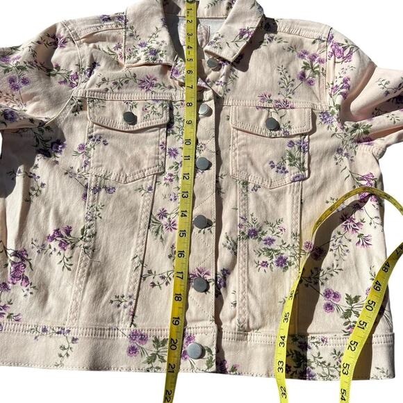 Candies denim jacket, stretch, soft, pink floral, women's size M - Picture 8 of 9